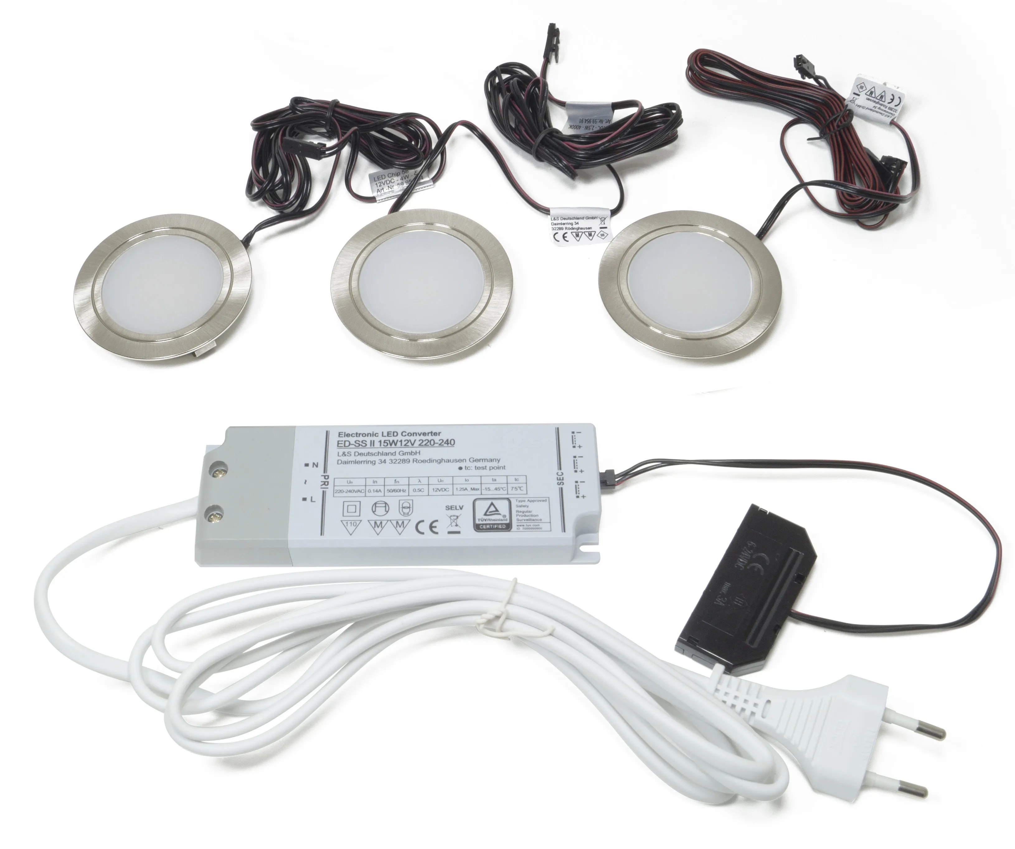 3er Set LED-Leuchte Chip 58 inkl. LED Konverter 15 W