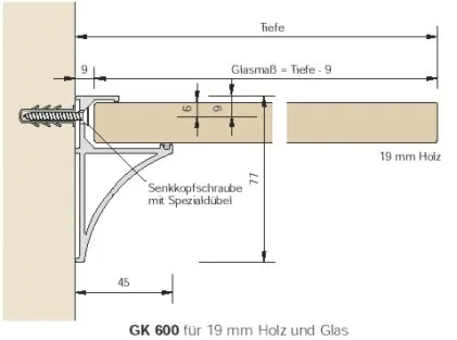 Konsolen Aluminium GK 600 für 19mm Böden